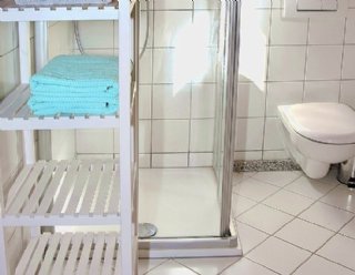 Das Badezimmer mit WC und einem kleinen Fenster ist mit Dusche und Waschbecken ausgestattet. © Steiner Nautic